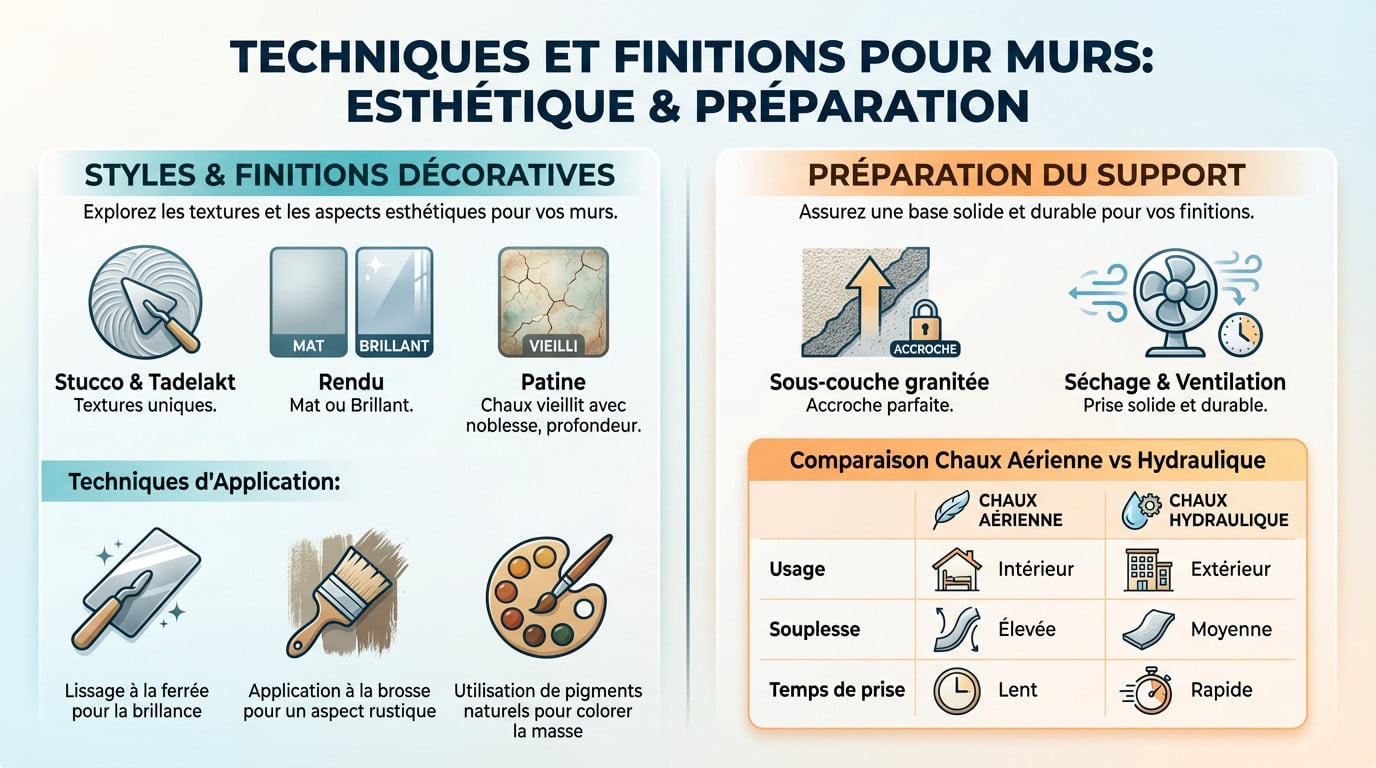 Application d'un enduit à la chaux naturelle avec finition texturée sur un mur intérieur